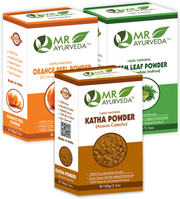 MR Ayurveda Katha Powder, Orange Peel Powder & Neem Powder - Pack of 3(300 g)