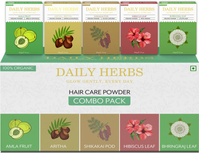 DAILYHERBS Amla Reetha Shikakai Hibiscus Bhringraj Powder | Pack of 5 | Hair Growth & Care(500 g)