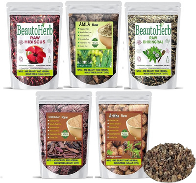 Beautoherb Pure hair Amla Aritha Shikakai Bringraj Hibiscus Raw(500 g)