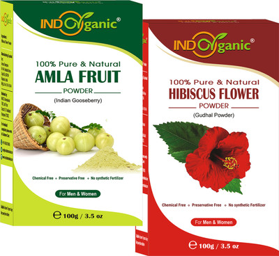 Indo Organic Amla and Hibiscus Powder For Shiny Hair Growth, Control Scalp & Hair Fall,(200 g)