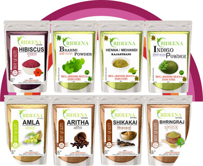 Rideena Best And natural Aritah Amla Shikakai Bhringraj hibiscus Brahmi Heena Indigo(400 g)