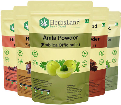 HerbsLand Combo of-Amla Reetha Shikakai Hibiscus & Bhringraj Powder for Hair Pack (50gm Each)(250 g)