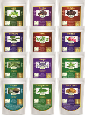 biotic Amla Reetha Bhringraj Shikakai Hibiscus Neem Henna Indigo Powder (Pack of 12)(600 g)