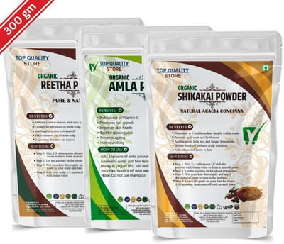 Top Quality Store Herbal Amla + Shikakai + Reetha Powder- Combo Pack of 3-in-1(300 g)