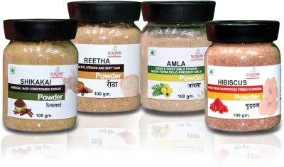 Sunder Kaya Pure Organic Amla, Reetha, Shikakai and Hibiscus Powder Combo Pack for Hair Care(400 g)