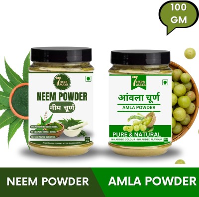 7Herbmaya NaturePure Amla & Neem Powder - Organic Skin & Hair Treatment (Each 100g)(200 g)