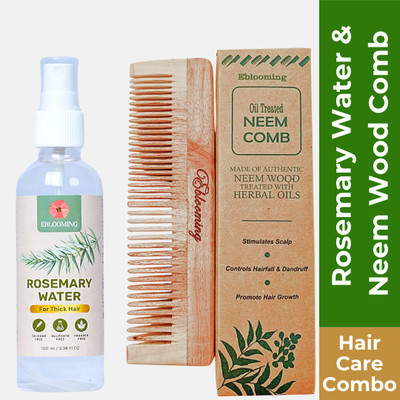 EBLOOMING Premium Neem Wood Comb with Rosemary Water Hair Spray | Hair Care Combo(100 ml)