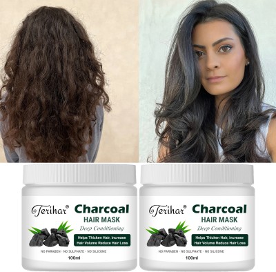 TERIHAR Charcoal Hair Treatment Cream Deep Repair Hair Cream Charcoal Hair Mask (2 pcs)(200 ml)