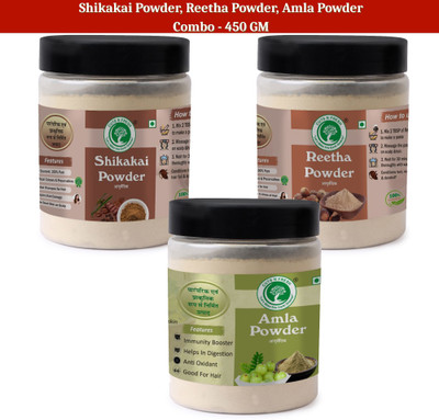 cuts n fresh Pure Ayurvedic Amla Reetha Shikakai Herbal Hair Care Powder Hair Combo Pack 3(450 g)