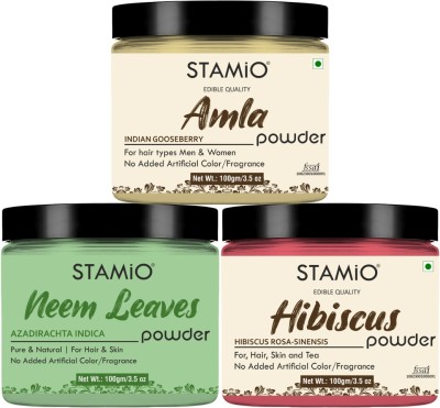 STAMIO Amla Hibiscus Neem Powder 300 gm Combo Pack for Hair Care Mask, DIY(300 g)