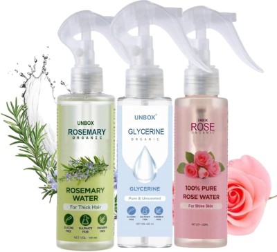 UNBOX Rosemary Water spray|Rose water toner|Glycerine Hair and skin care set(100 ml)