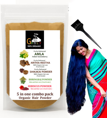 Groly amla , reetha-arita, hubicus, bhngraj, sikkahi powder with hair brush(100 g)