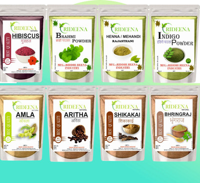 Rideena Pure & best Amla Reetha Shikakai Bhringraj Hibiscus Brahmi Heena indigo Powder(400 g)