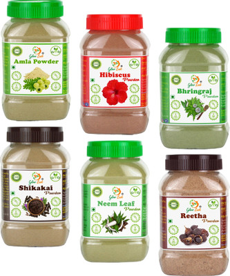 Glow Lush Organic Amla, Reetha, Shikakai, Bhringraj, Hibiscus & Neem Powder(50g Each)(300 g)