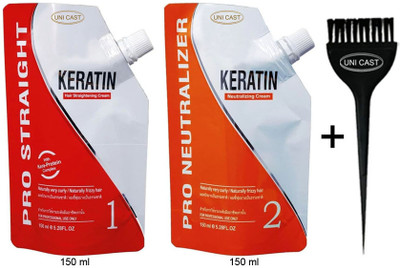 UNICAST Keratin Straightening Cream & Neutralizer Kit Kera-Protein Complex With Brush(300 ml)