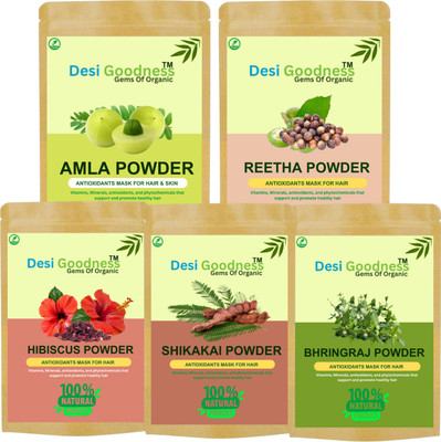Desi Goodness Amla, Reetha, Shikakai, Bhringraj & Hibiscus Powder - Hair Growth Combo Pack(250 g)