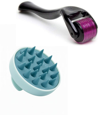 UNIACNE 0.5mm Microneedle Roller & Green Scalp Massager Brush(100 g)
