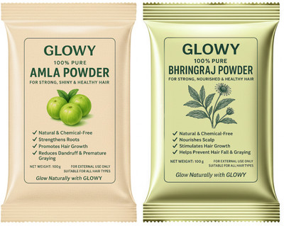 GLOWY Amla & Bhringraj Powder – For Hair Fall, Dandruff & Shine(200 g)