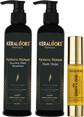 keralooks professional keratin Sulphate free shampoo(250ml)+hair mask 250ml)+hair serum(50ml)Combo pack(550 ml) keralooks professional keratin Sulphate free shampoo(250ml)+hair mask 250ml)+hair serum(50ml)Combo pack(550 ml)
