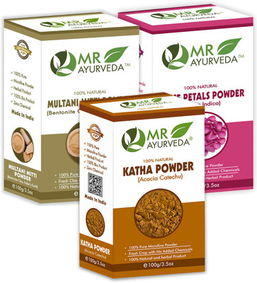 MR Ayurveda Katha Powder, Multani Mitti Powder & Rose Petals Powder - Pack of 3(300 g)