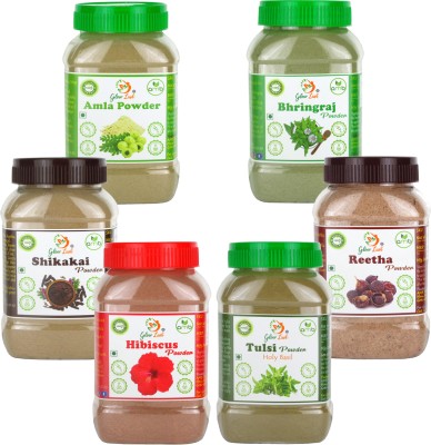 Glow Lush Organic Amla, Reetha, Shikakai, Bhringraj, Hibiscus & Tulsi Powder(50g Each)(300 g)