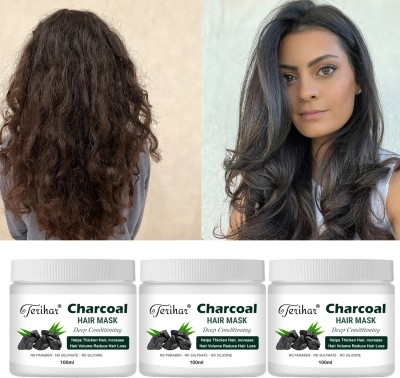 TERIHAR Charcoal Hair Mask For Smoothening Hair & Damage Repair of Dry Damaged (3 pcs)(300 ml)