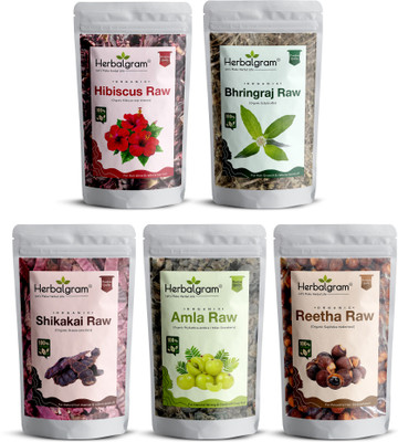 Herbalgram Organic Amla Reetha Shikakai Bhringraj Hibisucs (Row Form) - Combo Pack of 5(500 g)