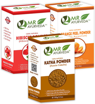 MR Ayurveda Katha Powder, Hibiscus Flower Powder & Orange Peel Powder - Pack of 3(300 g)