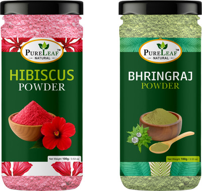 PURELEAF Hibiscus & Bhringraj Powder Combo | Hair Growth & Shine | Each(100 g)