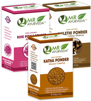 MR Ayurveda Katha Powder, Rose Petals Powder and Mulethi Powder - Set of 3(300 g)