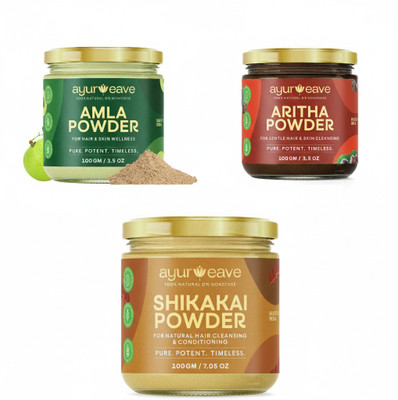 Ayurweave Herbal Hair Care Trio – Amla, Shikakai & Reetha Powders (3 x 100g)(3 ml)