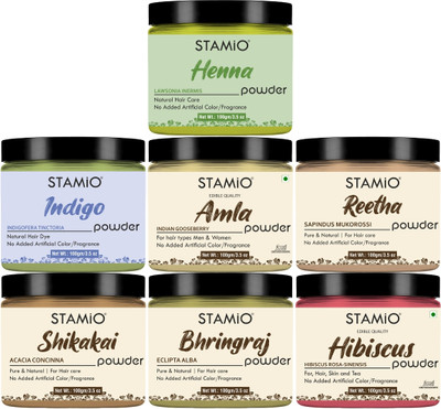 STAMIO Henna Indigo Amla Reetha Shikakai Bhringraj Hibiscus Powder Combo for Hair Color(700 g)