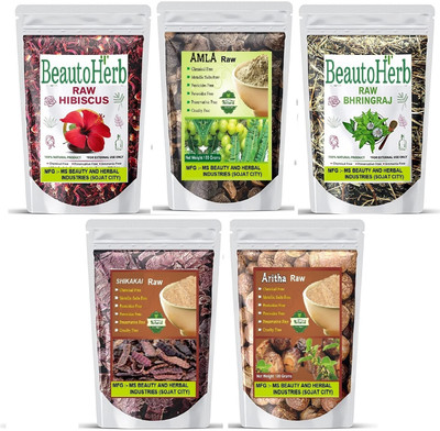 Beautoherb pure Amla reetha Shikakai Bhringraj hibiscus raw combo(500 g)