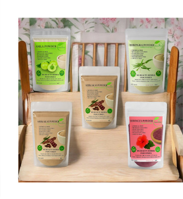 Beautoherb Amla reetha Shikakai Hibiscus Bhringraj Powder pack of 5(250 g)