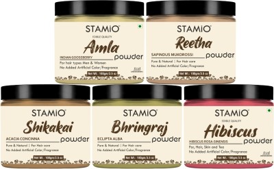 STAMIO Pure Amla Reetha Shikakai Bhringraj Hibiscus Powders Combo for Hair 100gm Each(500 g)