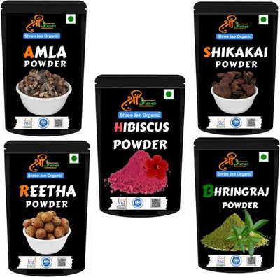 shree jee organic Amla, Reetha Shikakai, Bhringraj & Hibiscus Powder Combo (100 gm,each)(500 g)