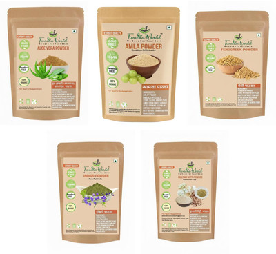 Twacha world Aloe vera+Amla+Methi+ Indigo+Multani Mitti Powder 100 Gm Each Hair Care(500 g)