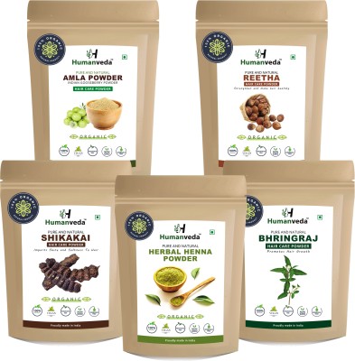 Humanveda Amla, Reetha,Shikakai, Bhringraj, Henna powder for hair (Pack of 5, 100g each)(500 g)