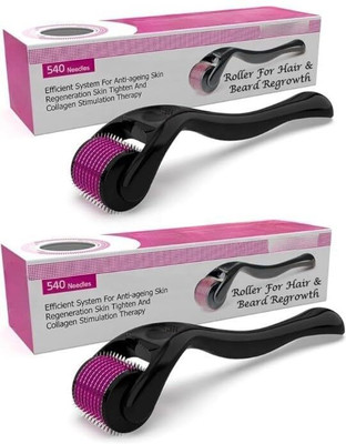 RUGY 2 Derma Roller For Hair & Beard Regrowth 540 Micro 0.5mm Titanium Needles(30 g)