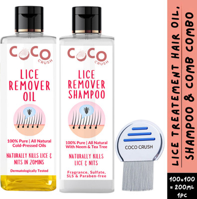 COCO CRUSH Natural Anti-Lice Combo: Lice Removal Oil 100ml; Lice Shampoo 100ml; & Lice Comb(200 ml)