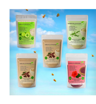 Beautoherb Amla ritha Shikakai Hibiscus Bhringraj 5 packs(250 g)