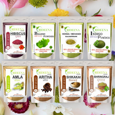 Rideena Organic & Natural Amla Reetha Shikakai Bhringraj Hibiscus Brahmi Heena indigo(800 g)