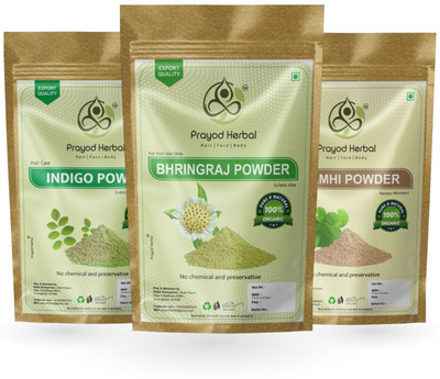 Prayod Herbal Natural Bhringraj + Indigo + Brahmi Powder- For Hair Combo Pack of 3-in-1(300 g)