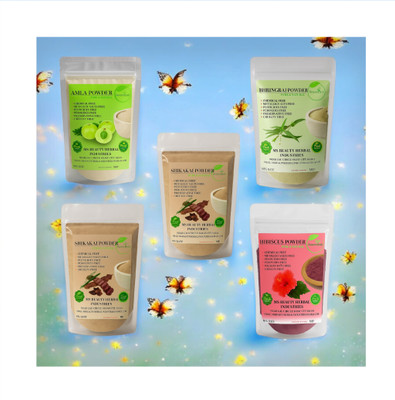 Beautoherb Pure Amla Reetha Shikakai Bhringraj Hibiscus powder For Hair 5 pack(250 g)