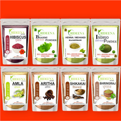 Rideena Natural & Pure Aritah Amla Shikakai Bhringraj hibiscus Brahmi Heena Indigo(400 g)