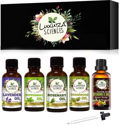 LUXURA SCIENCES Organic Essential Oil Combo Pack of 5 Oils ;ANTI HAIR FALL Essential oil kit 5 * 15ml (Lavender Oil; Peppermint Oil; CedarWood Oil; Rosemary Oil; Vitamin E Oil)(200 g)