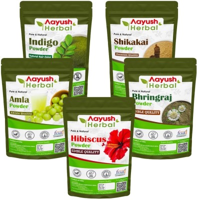 Aayush Herbal HIBISCUS/INDIGO/AMLA/SHIKAKAI/BHRINGRAJ POWDER FOR HAIR TREATMENT/ GROWTH COMBO PACK 5(100g EACH)(500 g)