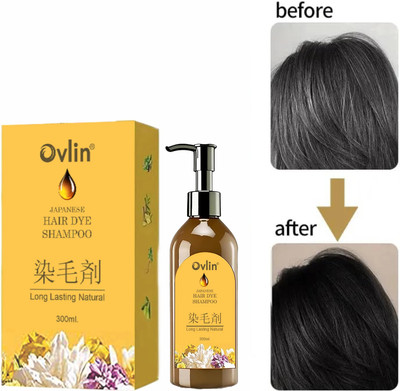 Ovlin Japanese Hair Dye Shampoo For Women & Men All Hair Types| Natural & Long-lasting(300 ml)