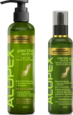 KEYA SETH AROMATHERAPY Alopex Penta Active New Hair Growth & Hair Fall Control Treatment Kit, Clinically Proven Results, DHT Blocker,Enriched with Korean Red Ginseng, Biotin & Vitamin E, For Men & Women(320 ml)
