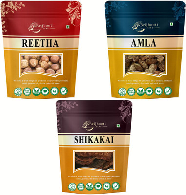 BrijBooti Organic Reetha Amla Shikakai Combo Pack For Dry Hair (Raw Form) -100gm Each(300 g)